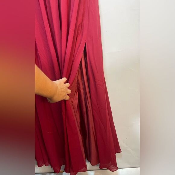 Lavetir A-Line V-Neck Half Sleeves Split Side Chiffon Mulberry Bridesmaid Dress - Picture 11 of 13